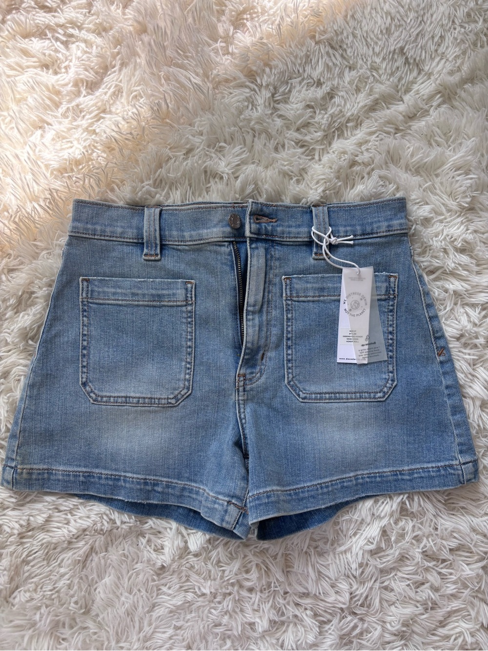 Light Wash Denim Jean Shorts with Front Patch Pockets
